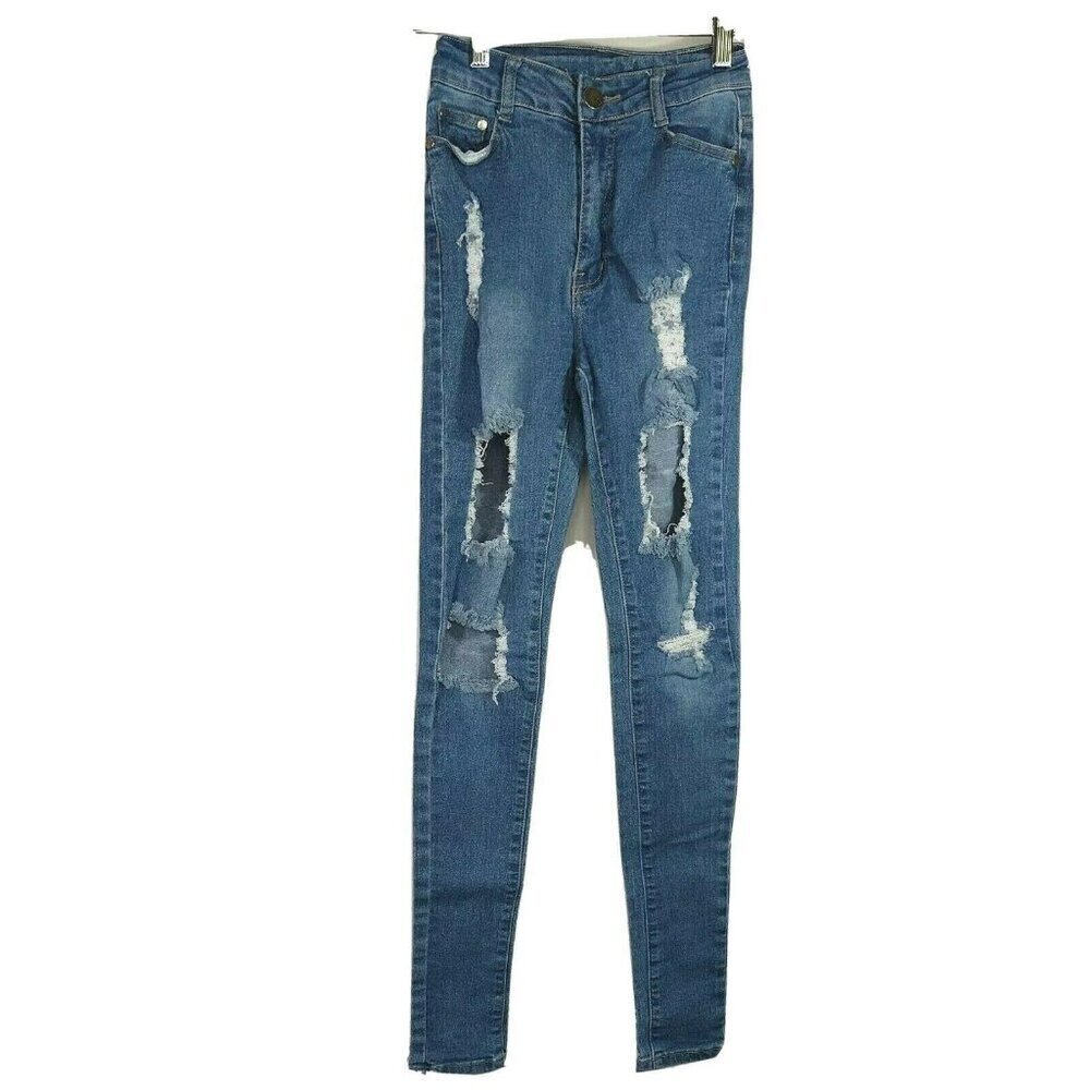 BOB Ripped Destroyed Jeans Women Juniors Size 3 4 Light Wash Distressed 5 Pocket